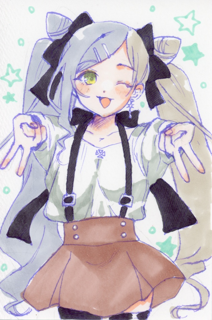 【コピック】東坂ミオ　逆ピース　ポストカード原画イラスト