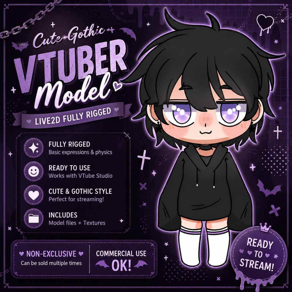 Affordable Gothic VTuber Model | Live2D Rigged | Beginner Friendly | Ready-to-Use | 非独占