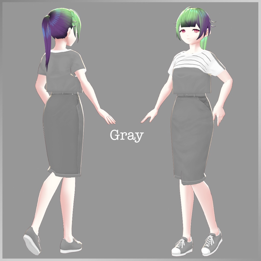 【VRoid(ベータ版)用衣装テクスチャ】ナチュラルストライプセット【無料版あり】