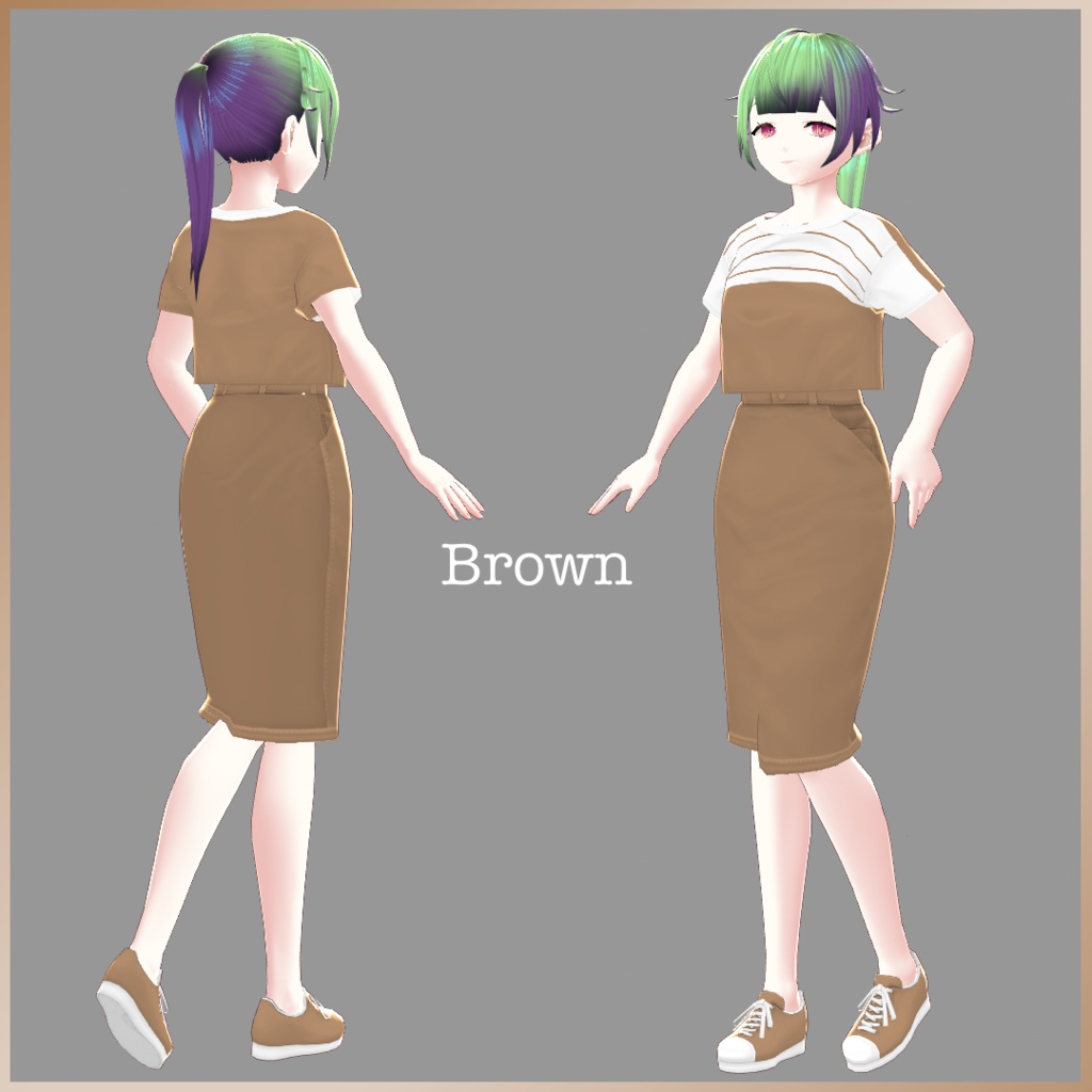 【VRoid(ベータ版)用衣装テクスチャ】ナチュラルストライプセット【無料版あり】