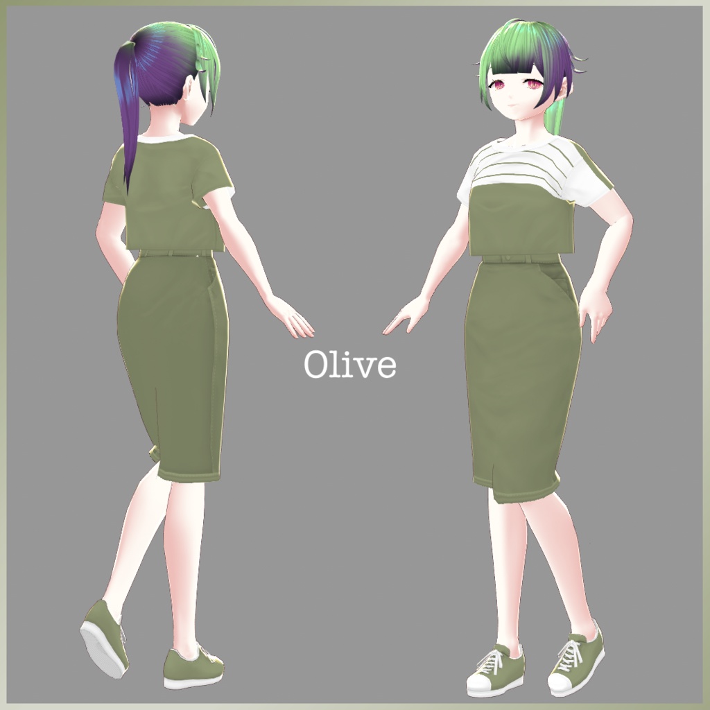 【VRoid(ベータ版)用衣装テクスチャ】ナチュラルストライプセット【無料版あり】