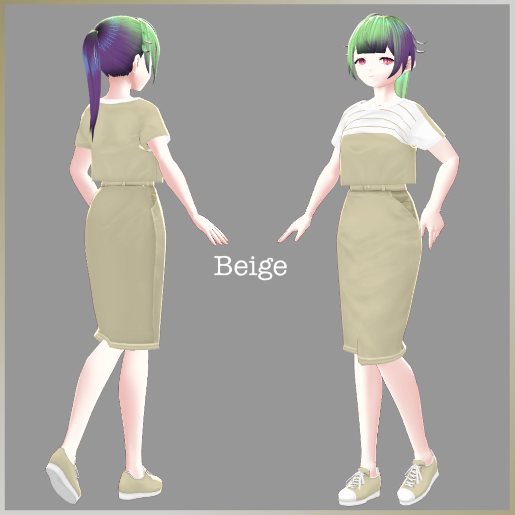 【VRoid(ベータ版)用衣装テクスチャ】ナチュラルストライプセット【無料版あり】