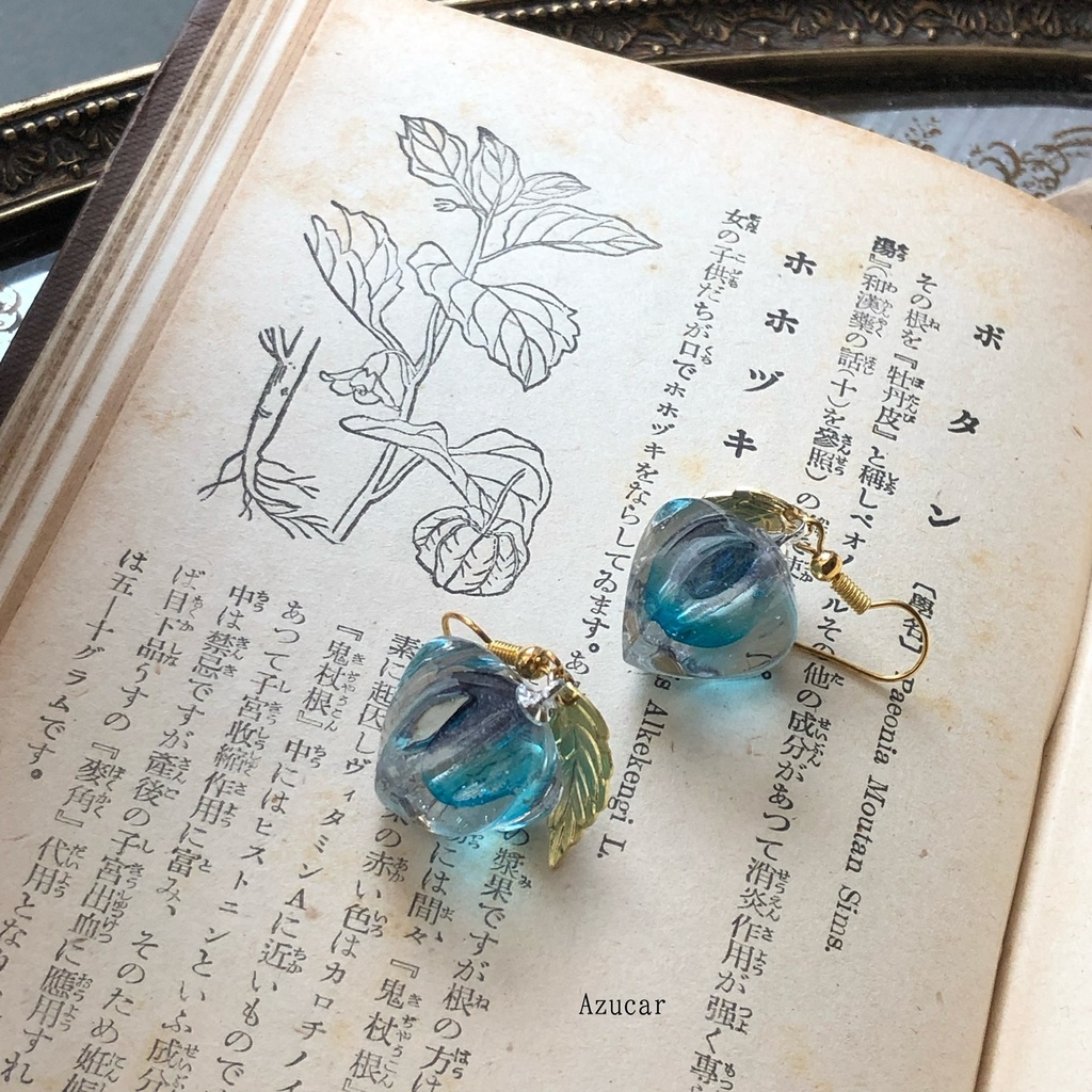 ひんやり氷の鬼灯 レジン鬼灯 チェコビーズ封入 和装小物 ピアス イヤリング