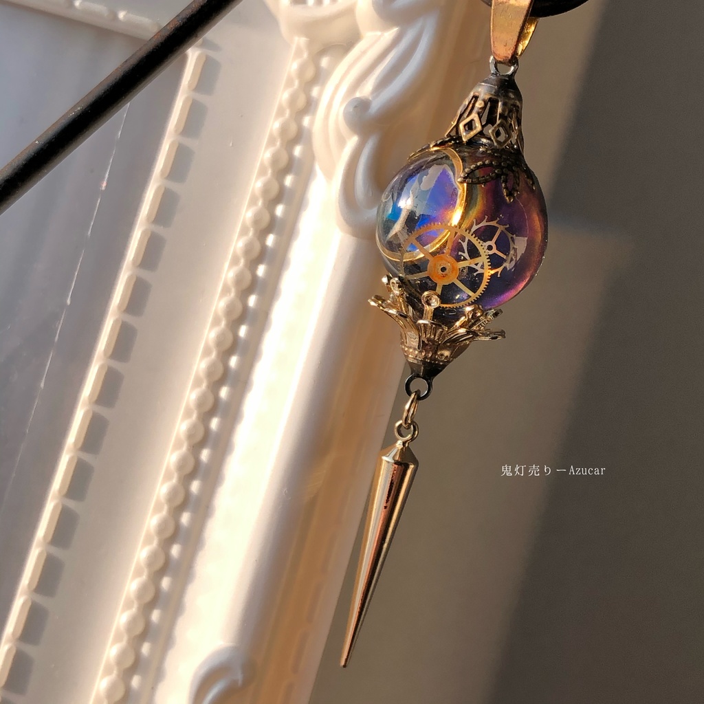 三日月煌る宇宙 歯車 スチームパンク アンティークランタン ネックレス
