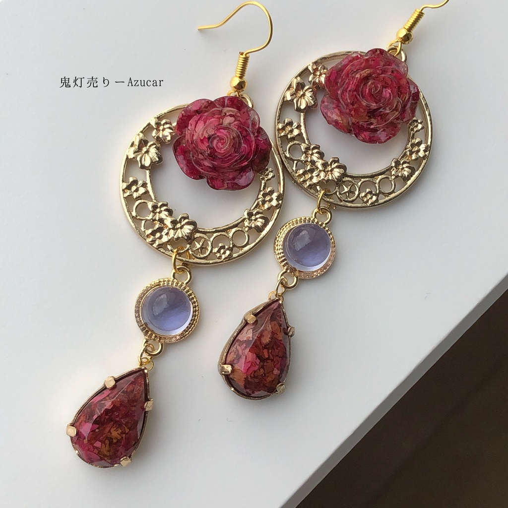 メーカー再生品 #49 リーフ × 黒薔薇 薔薇ピアス イヤリング ienomat