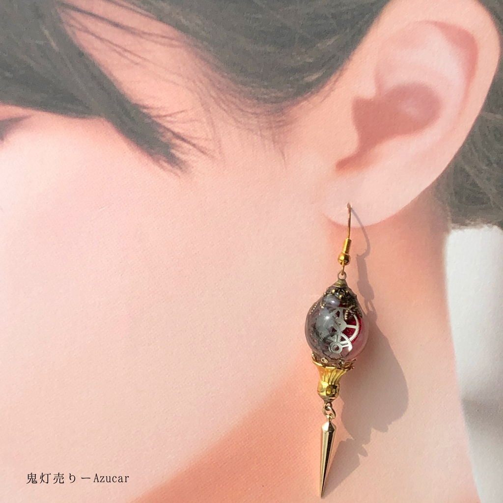 満月の夜と黄昏の月。 オルゴナイト スチームパンク ペンデュラムとランタンの蓄光 ピアス イヤリング
