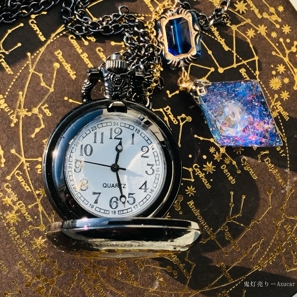 ★蓄光懐中時計★天体魔法使いの月の満ち欠け(蓄光オルゴナイトフローライト付き)★