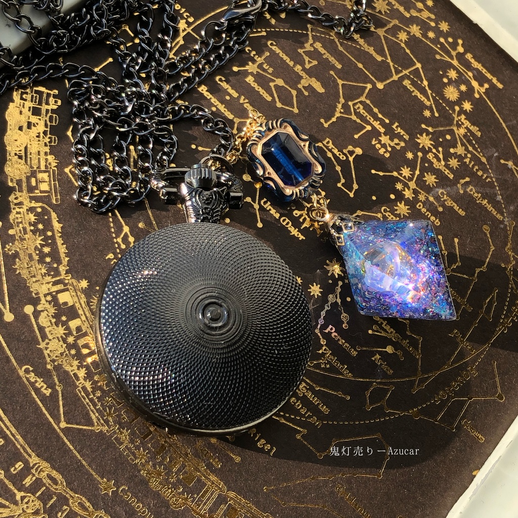 ★蓄光懐中時計★天体魔法使いの月の満ち欠け(蓄光オルゴナイトフローライト付き)★