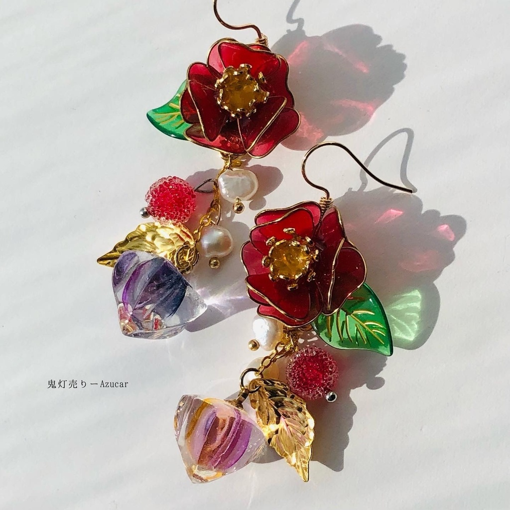 椿と鬼灯の大正ロマン 和風ピアス イヤリング 着物や浴衣、袴、ドレスなどの和装小物にも★
