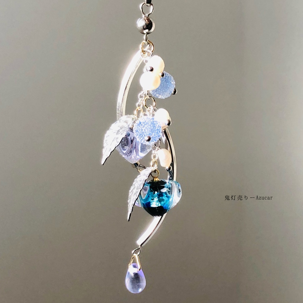 氷の鬼灯と蓄光、色変化の淡水パールと雫付きのネックレス★ フォーマル、着物や袴、和装小物や普段使いにも☆