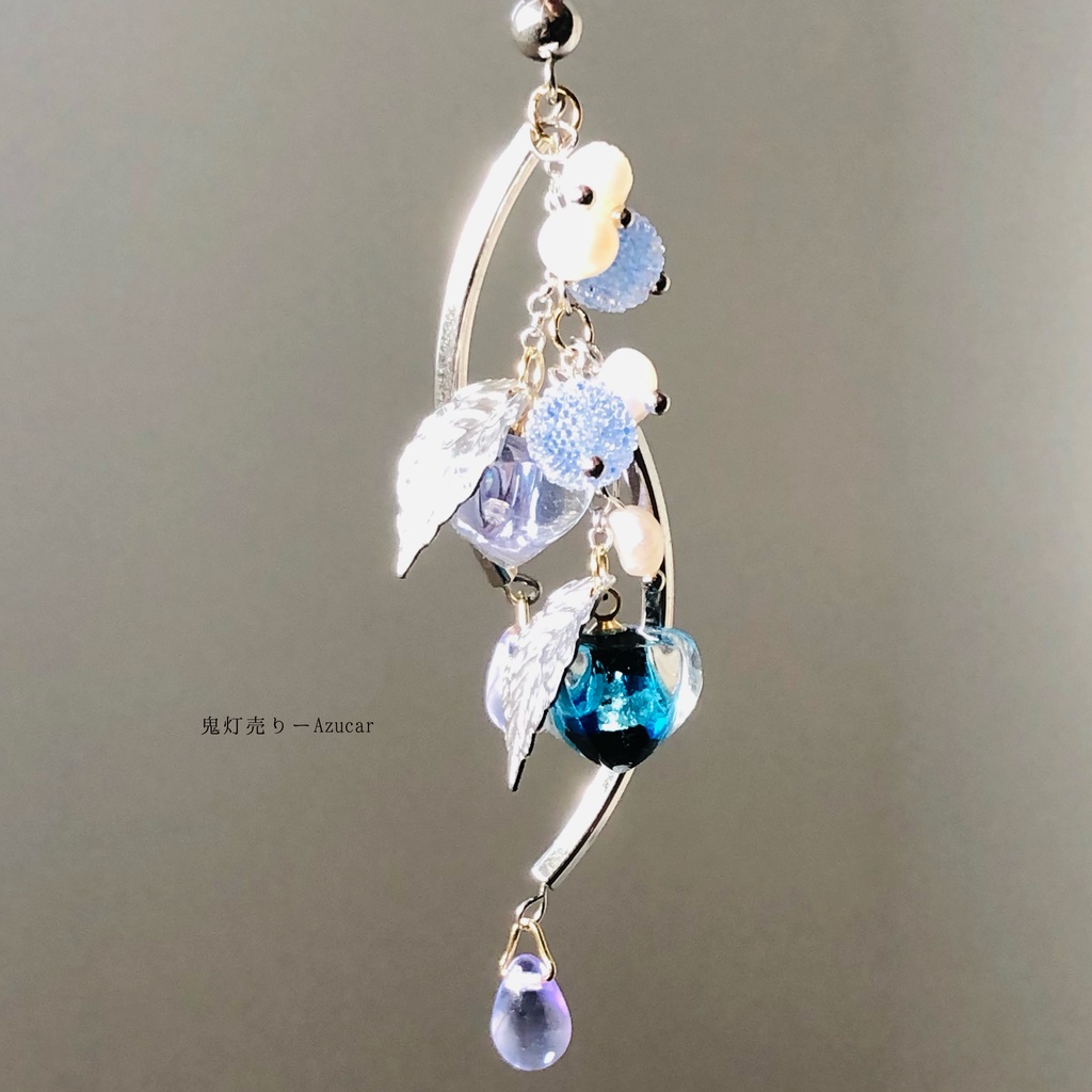 氷の鬼灯と蓄光、色変化の淡水パールと雫付きのネックレス★ フォーマル、着物や袴、和装小物や普段使いにも☆