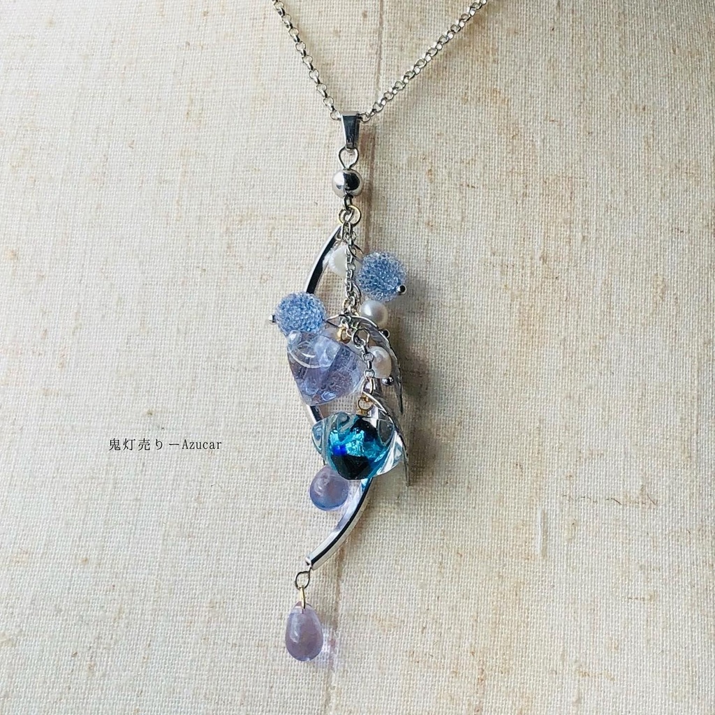 氷の鬼灯と蓄光、色変化の淡水パールと雫付きのネックレス★ フォーマル、着物や袴、和装小物や普段使いにも☆