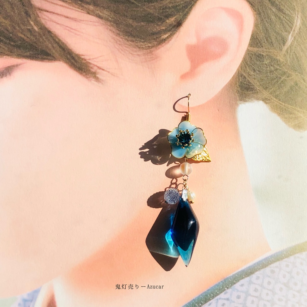 水色桜と鉱物レジンの和風ピアス イヤリング 着物や袴、ドレスなどの和装小物にも★