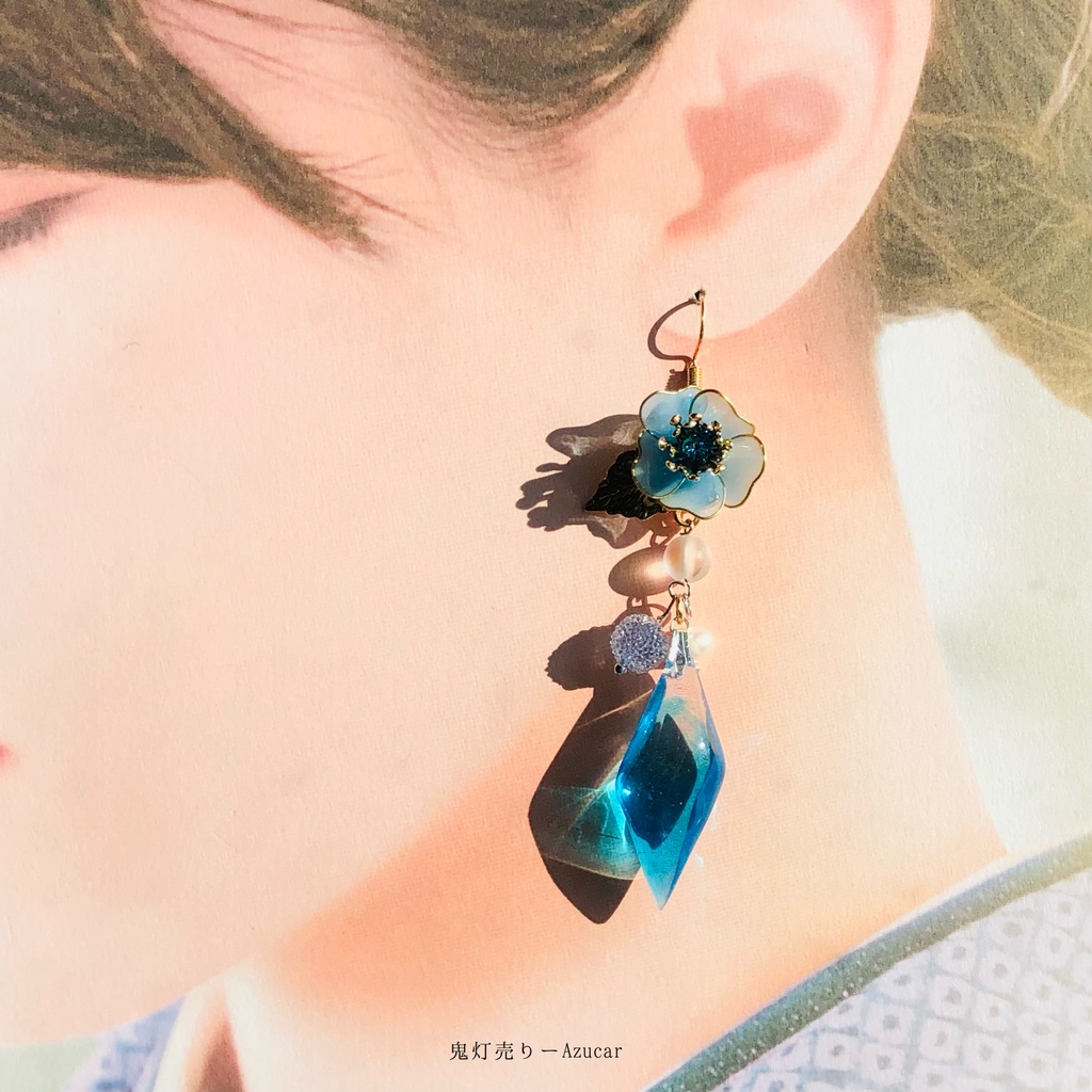 水色桜と鉱物レジンの和風ピアス イヤリング 着物や袴、ドレスなどの和装小物にも★