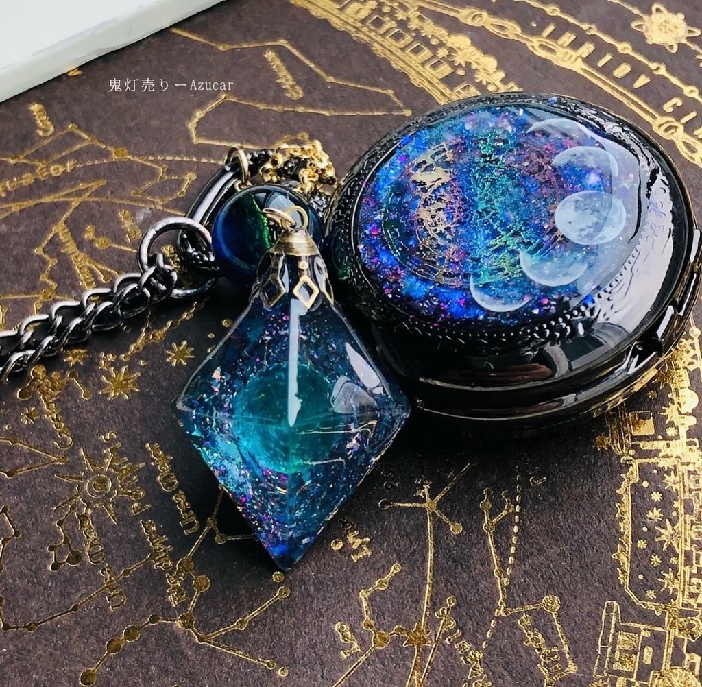 ★蓄光懐中時計★天体魔法使いの月の満ち欠け(蓄光オルゴナイトフローライト付き)★