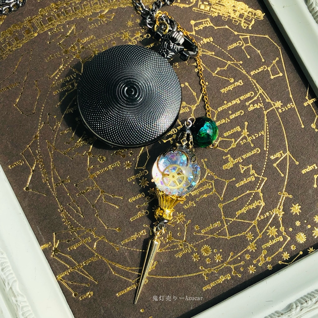 ★蓄光懐中時計★天体魔法使いの月の満ち欠け(白銀ランタン付き)★