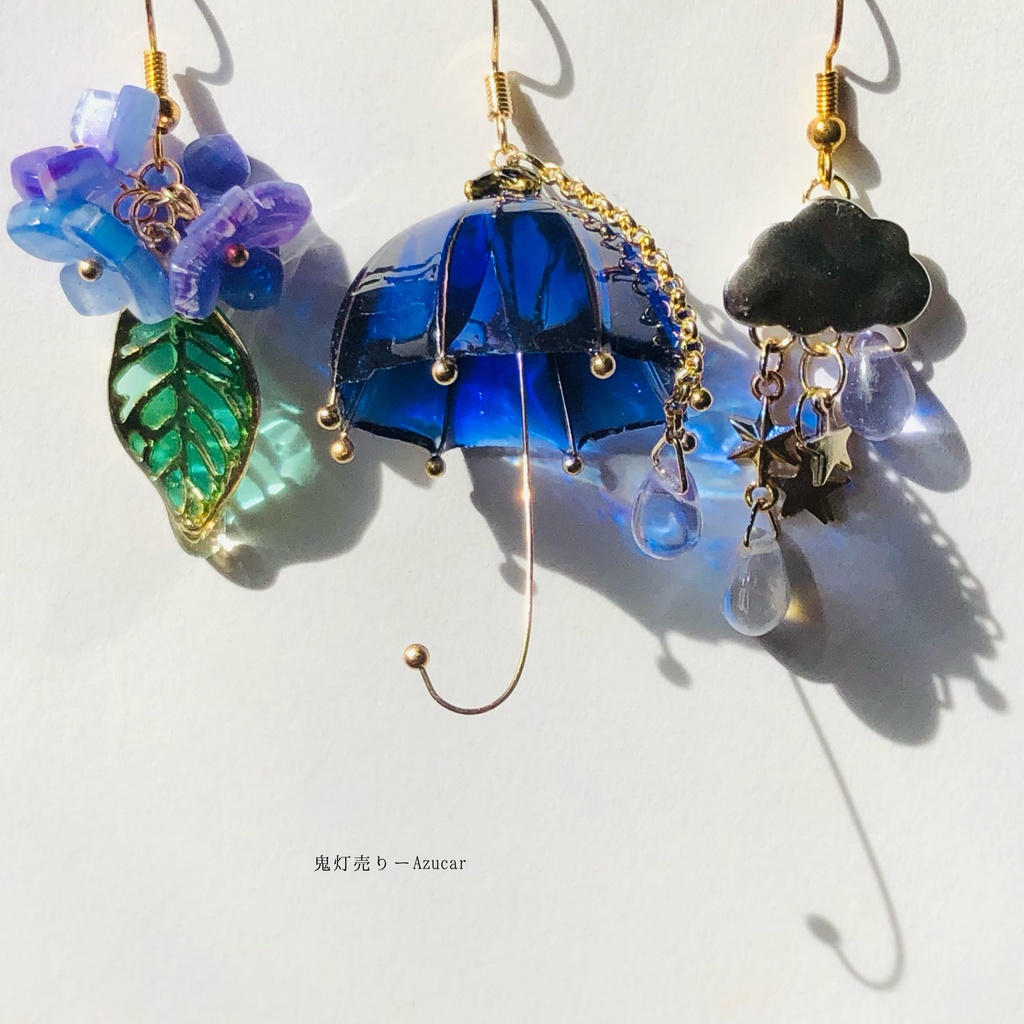 傘と紫陽花の和風ピアス ハンドメイド作品