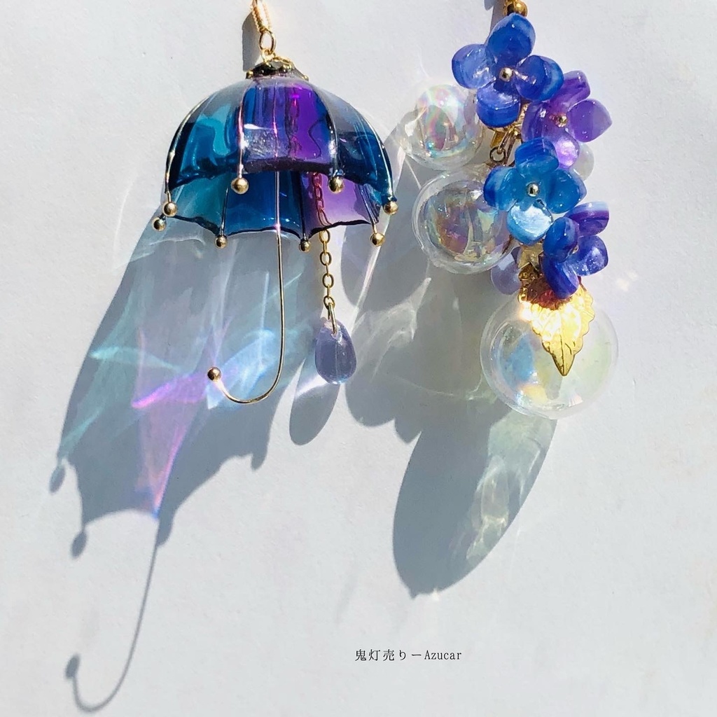 傘と紫陽花の和風ピアス　イヤリング(雨の日コーデ3点セット)