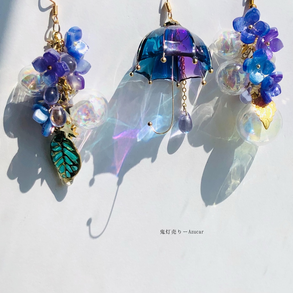 傘と紫陽花の和風ピアス ハンドメイド作品