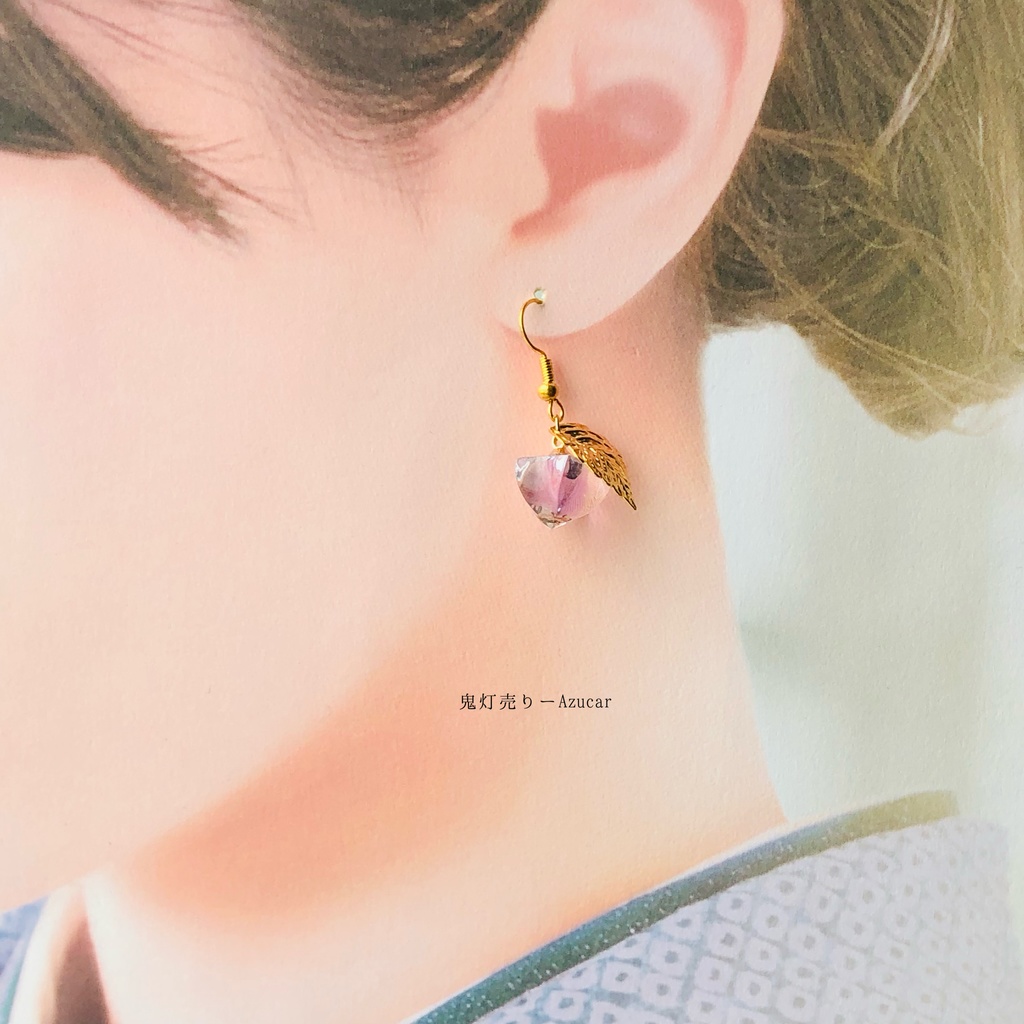 狐の嫁入り 青彼岸花柄の狐面と鬼灯と彼岸花傘の和風ピアス イヤリング(3点セット)