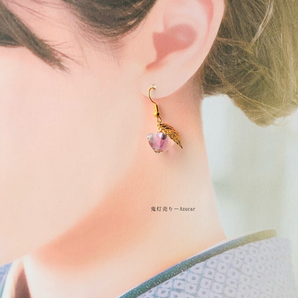 狐の嫁入り 青彼岸花柄の狐面と鬼灯と彼岸花傘の和風ピアス イヤリング(3点セット)