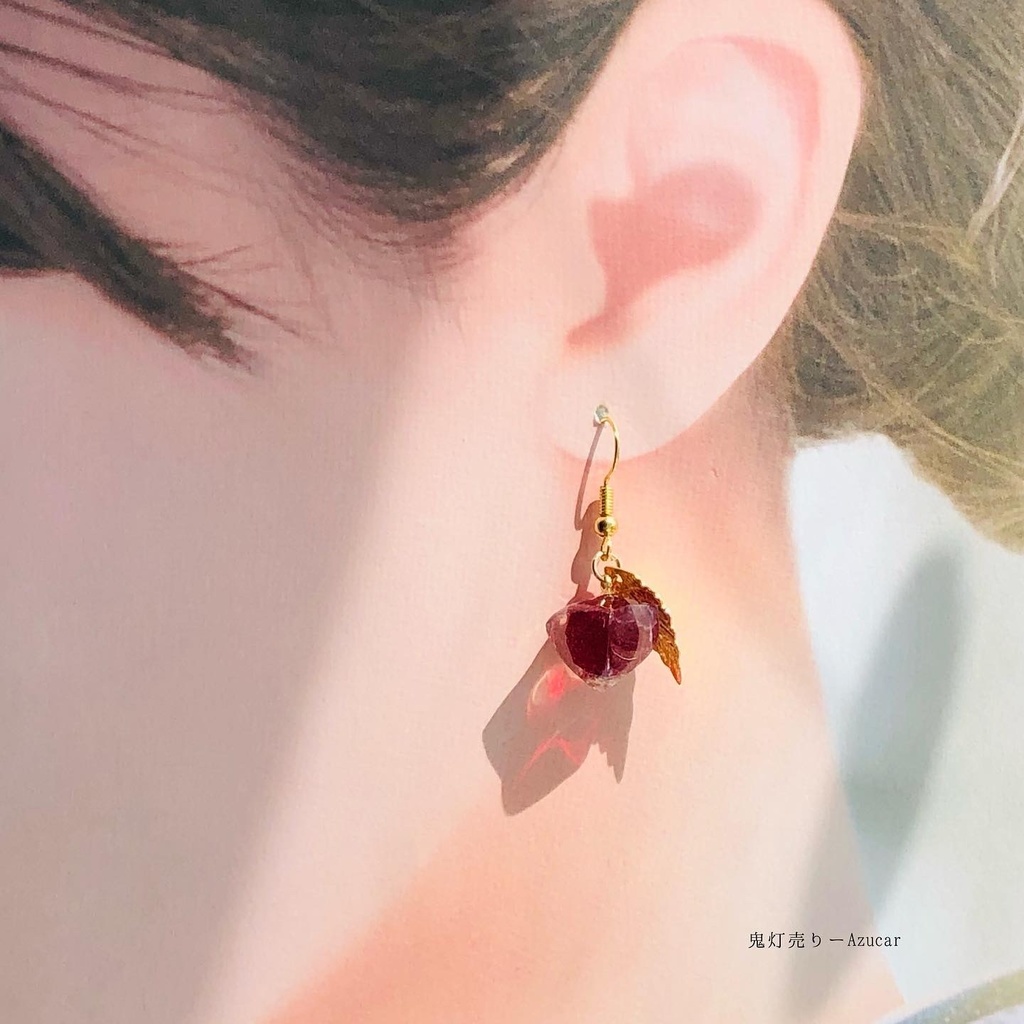 狐の嫁入り 鬼灯と彼岸花傘と九尾狐の和風ピアス イヤリング(3点セット)