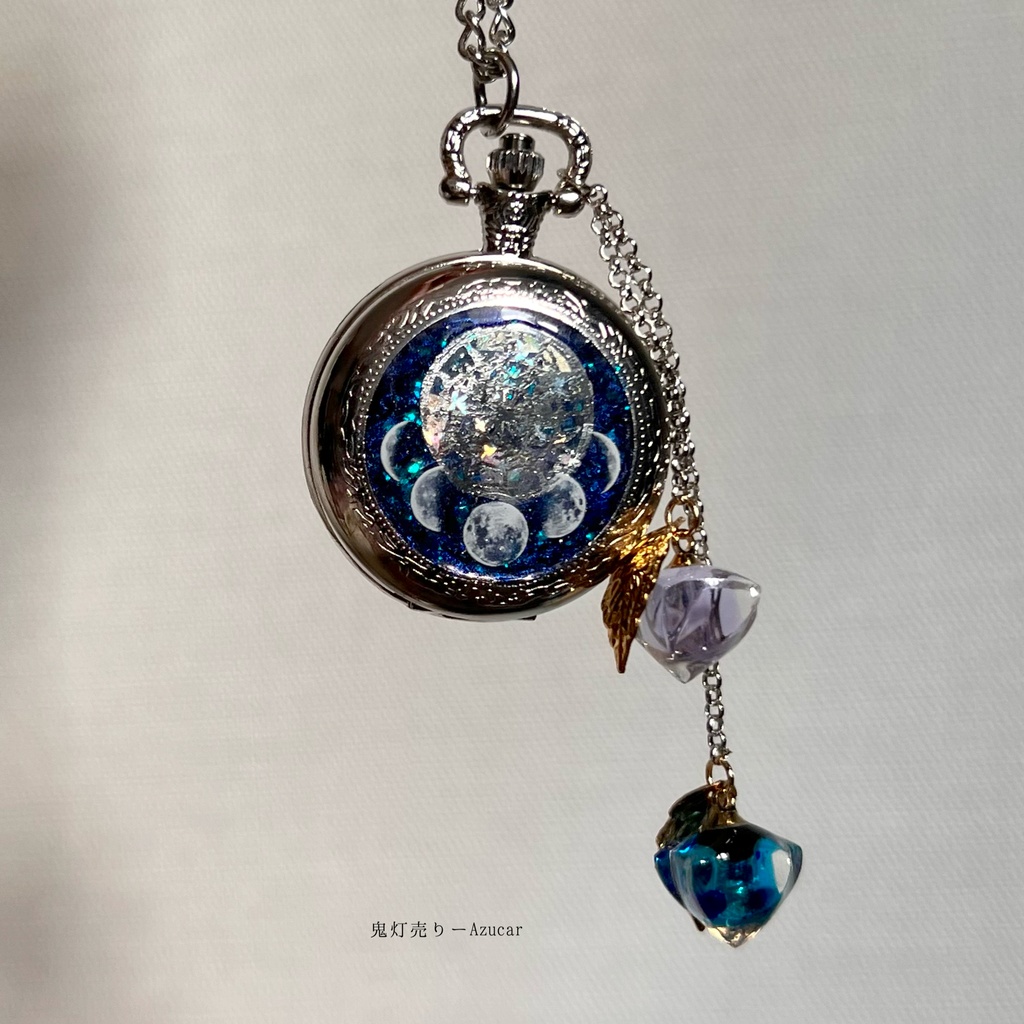 ★鬼灯達と月の満ち欠け懐中時計★蓄光と色変化✴︎ 着物や袴の和装小物にも☆