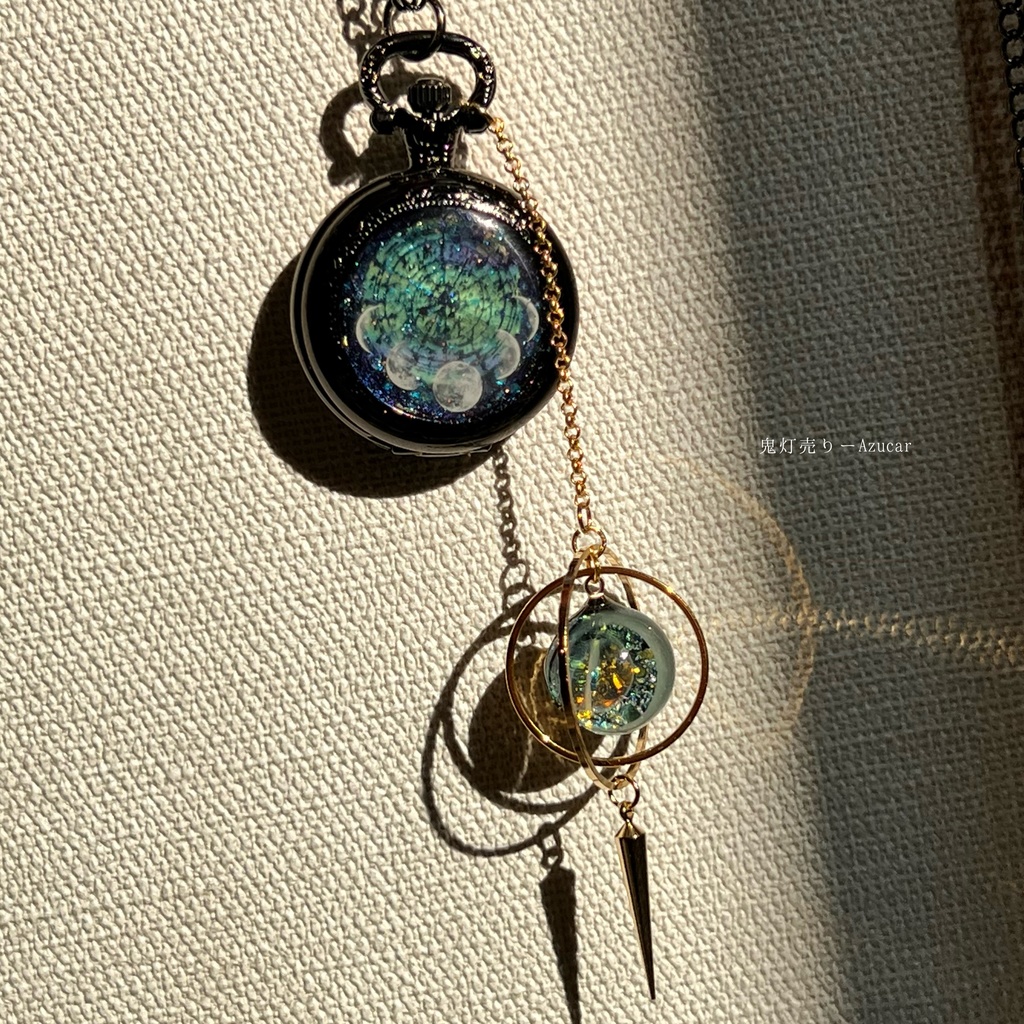 蓄光懐中時計とシリウス天球儀と天体魔法使いの月の満ち欠け(夜空version)★ブラックテイスト★