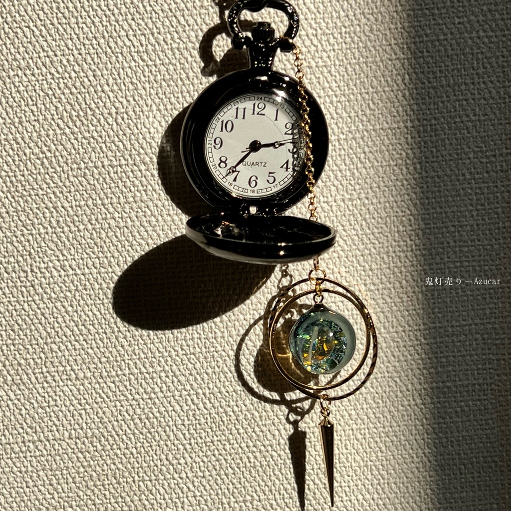 蓄光懐中時計とシリウス天球儀と天体魔法使いの月の満ち欠け(夜空version)★ブラックテイスト★