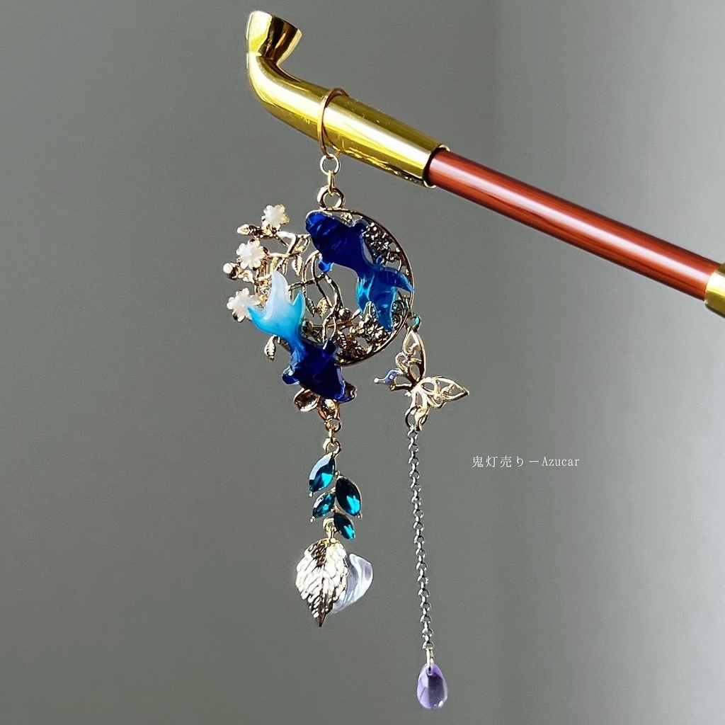 金魚と鬼灯の煙管かんざし 和風簪 着物や浴衣、袴などセレモニー、成人式、イベントやコスプレ、ディスプレイなどにも☆