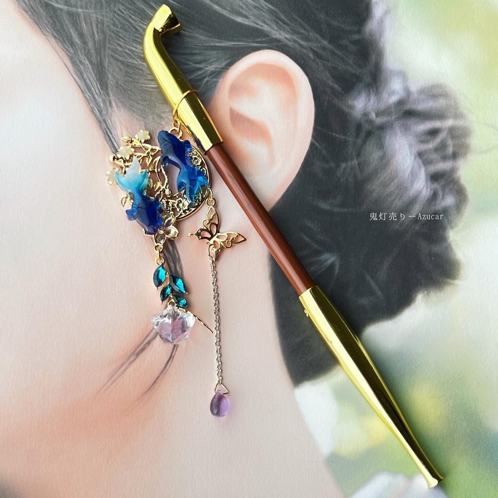 金魚と鬼灯の煙管かんざし 和風簪 着物や浴衣、袴などセレモニー、成人式、イベントやコスプレ、ディスプレイなどにも☆