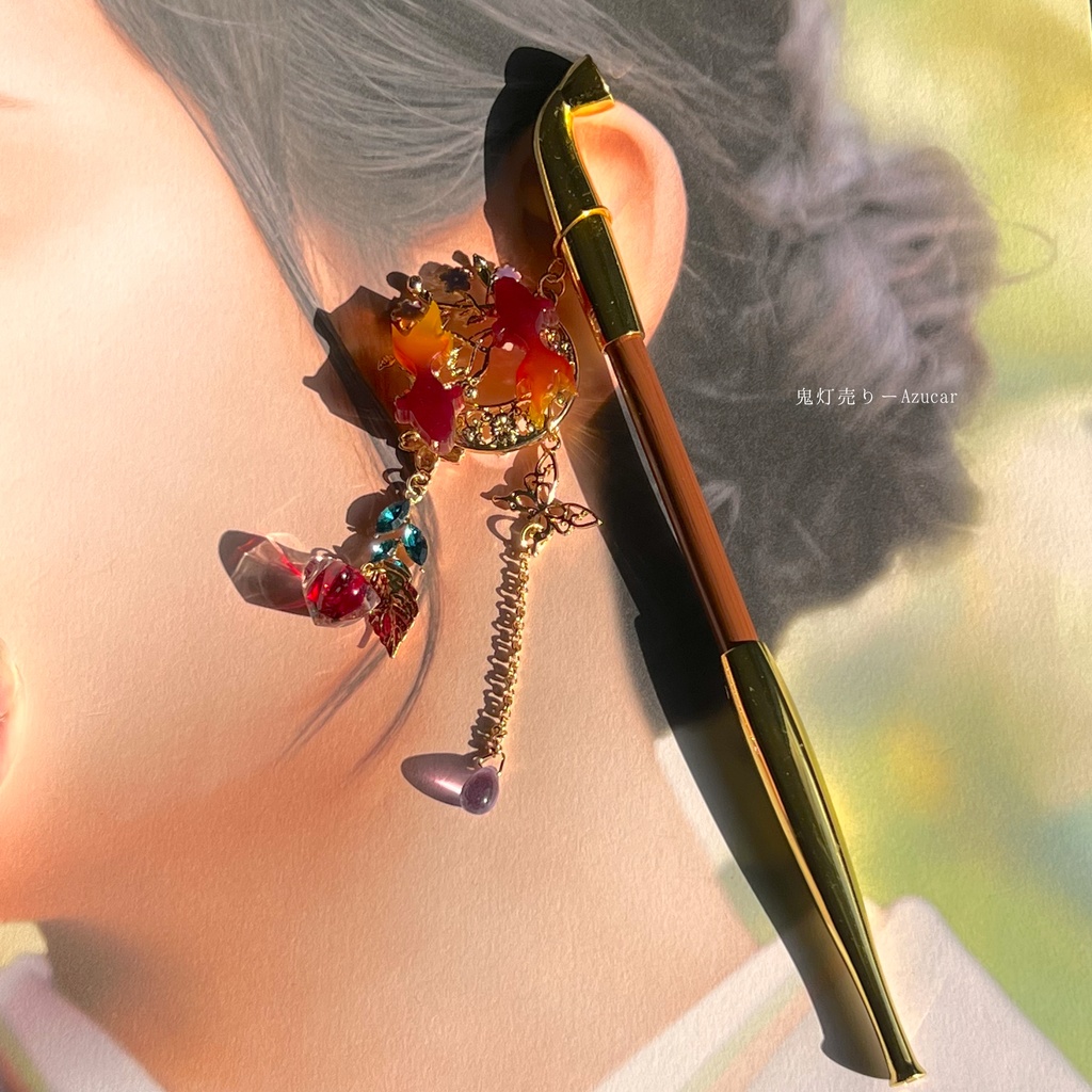 金魚と鬼灯の煙管かんざし 和風簪 着物や浴衣、袴などセレモニー、成人式、イベントやコスプレ、ディスプレイなどにも☆(紅version)