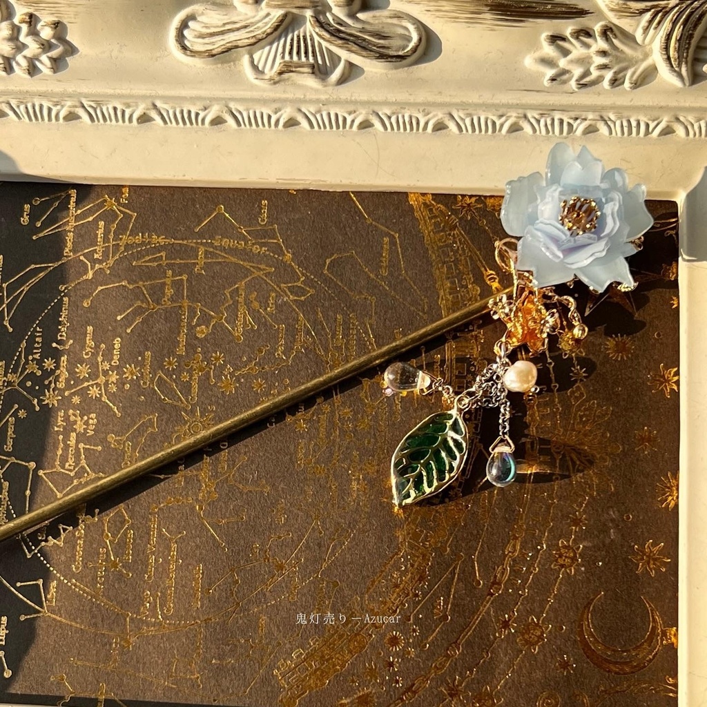 氷華の桜和風かんざし☆和装小物★着物、和服、浴衣、袴★葉っぱと淡水パール、雫付き