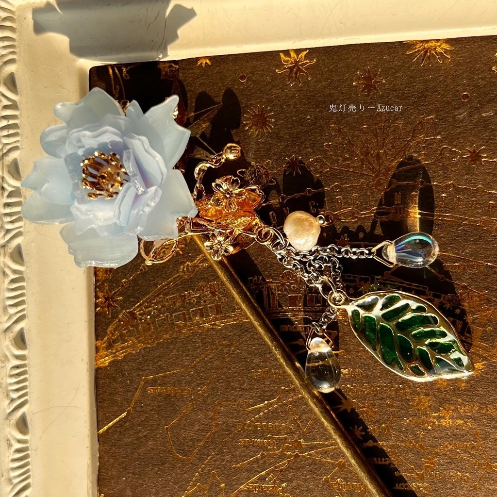 氷華の桜和風かんざし☆和装小物★着物、和服、浴衣、袴★葉っぱと淡水パール、雫付き