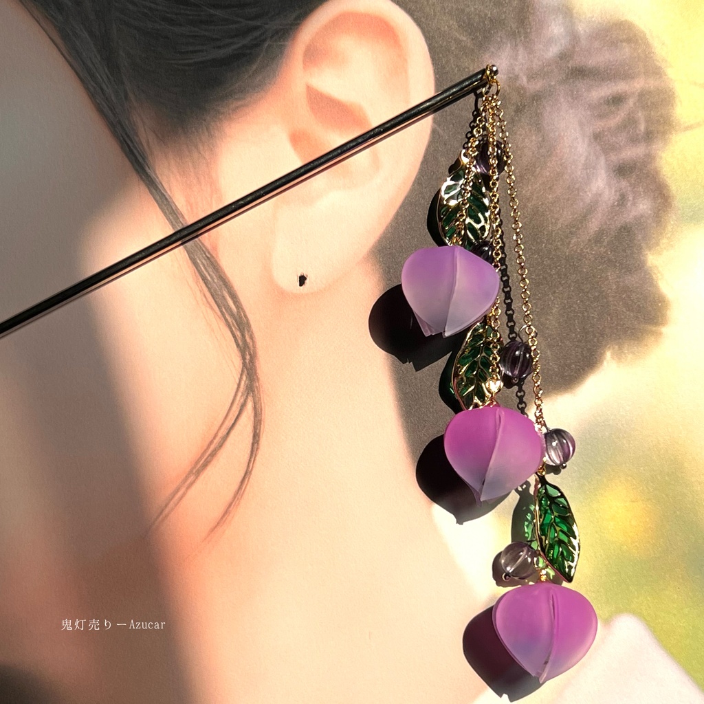 藤色の鬼灯一本和風かんざし☆ビーズ入り、音が鳴る和装小物★着物、浴衣、袴★