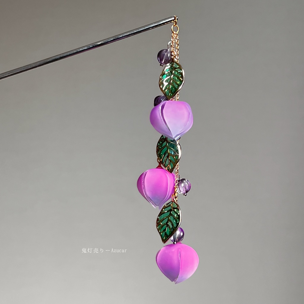 藤色の鬼灯一本和風かんざし☆ビーズ入り、音が鳴る和装小物★着物、浴衣、袴★