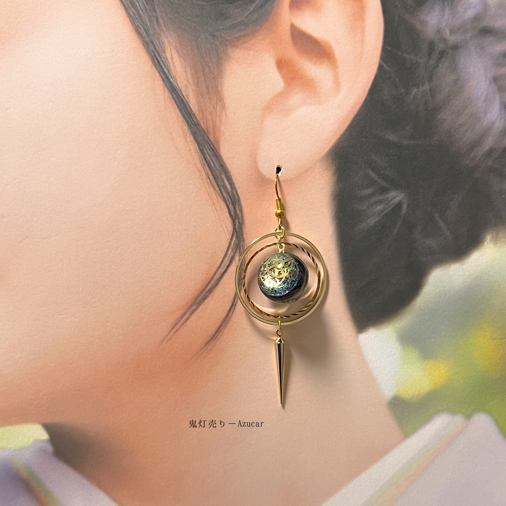 魔法陣天球儀の歯車スチームパンク ピアス イヤリング★球体宇宙レジン メンズアクセサリーにも★