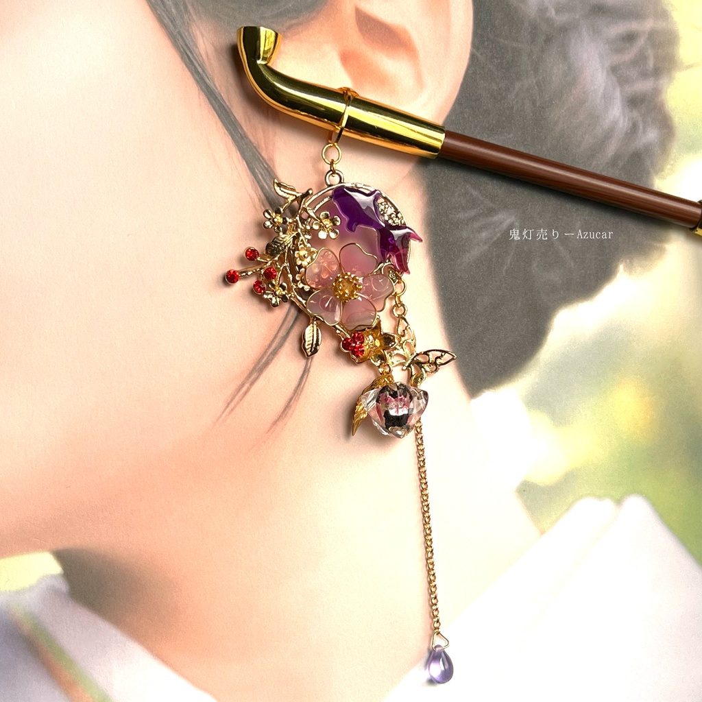 金魚と鬼灯の桜の煙管かんざし 和風簪 着物や浴衣、袴などセレモニー、成人式、イベントやコスプレ、ディスプレイなどにも☆(蓄光ホタルガラスversion)