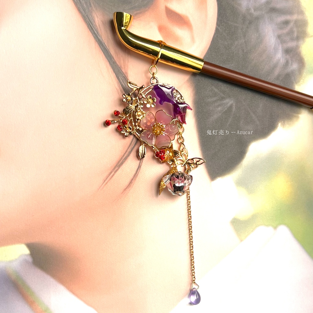 金魚と鬼灯の桜の煙管かんざし 和風簪 着物や浴衣、袴などセレモニー、成人式、イベントやコスプレ、ディスプレイなどにも☆(蓄光ホタルガラスversion)