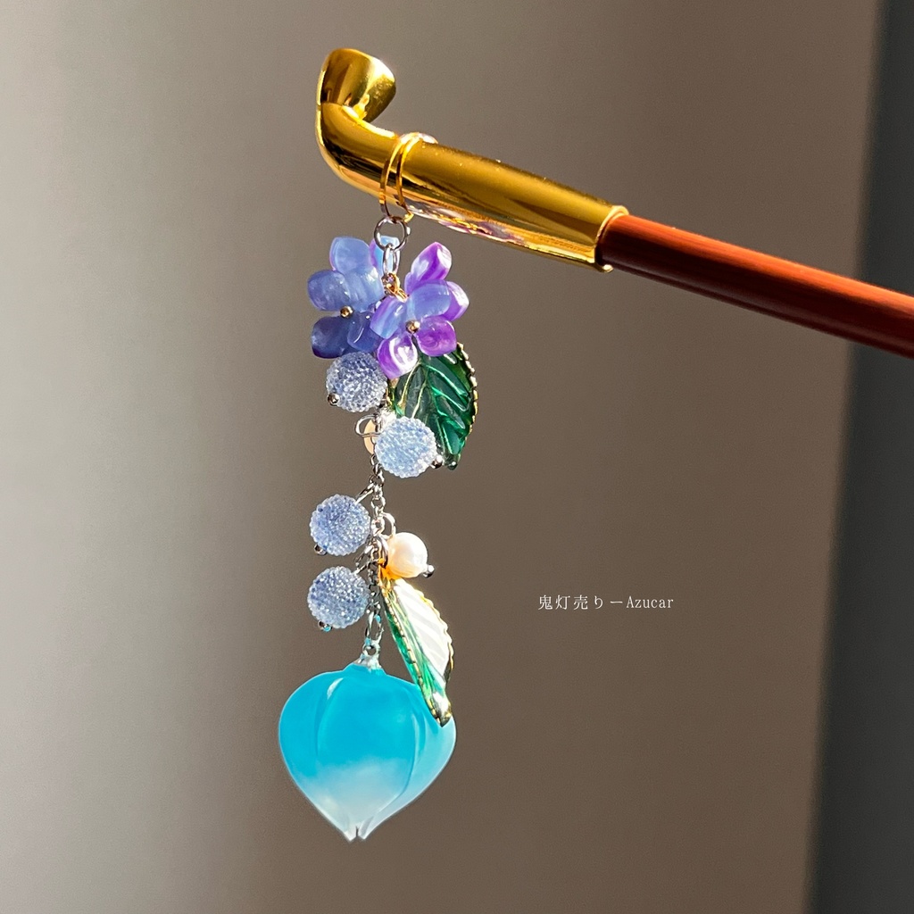 紫陽花と鬼灯の煙管かんざし 和装小物や普段使いにも使える和雑貨