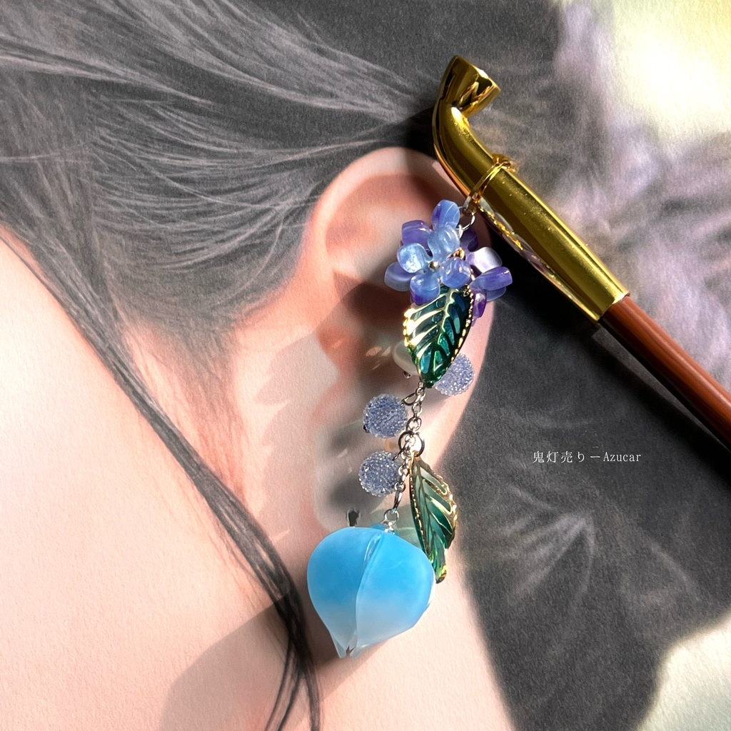 紫陽花と鬼灯の煙管かんざし 和装小物や普段使いにも使える和雑貨