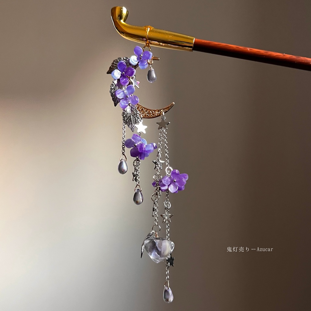 紫陽花と鬼灯の煙管かんざし 和風簪 着物や浴衣、袴などセレモニー、成人式、イベントやコスプレ、ディスプレイなどにも✴︎