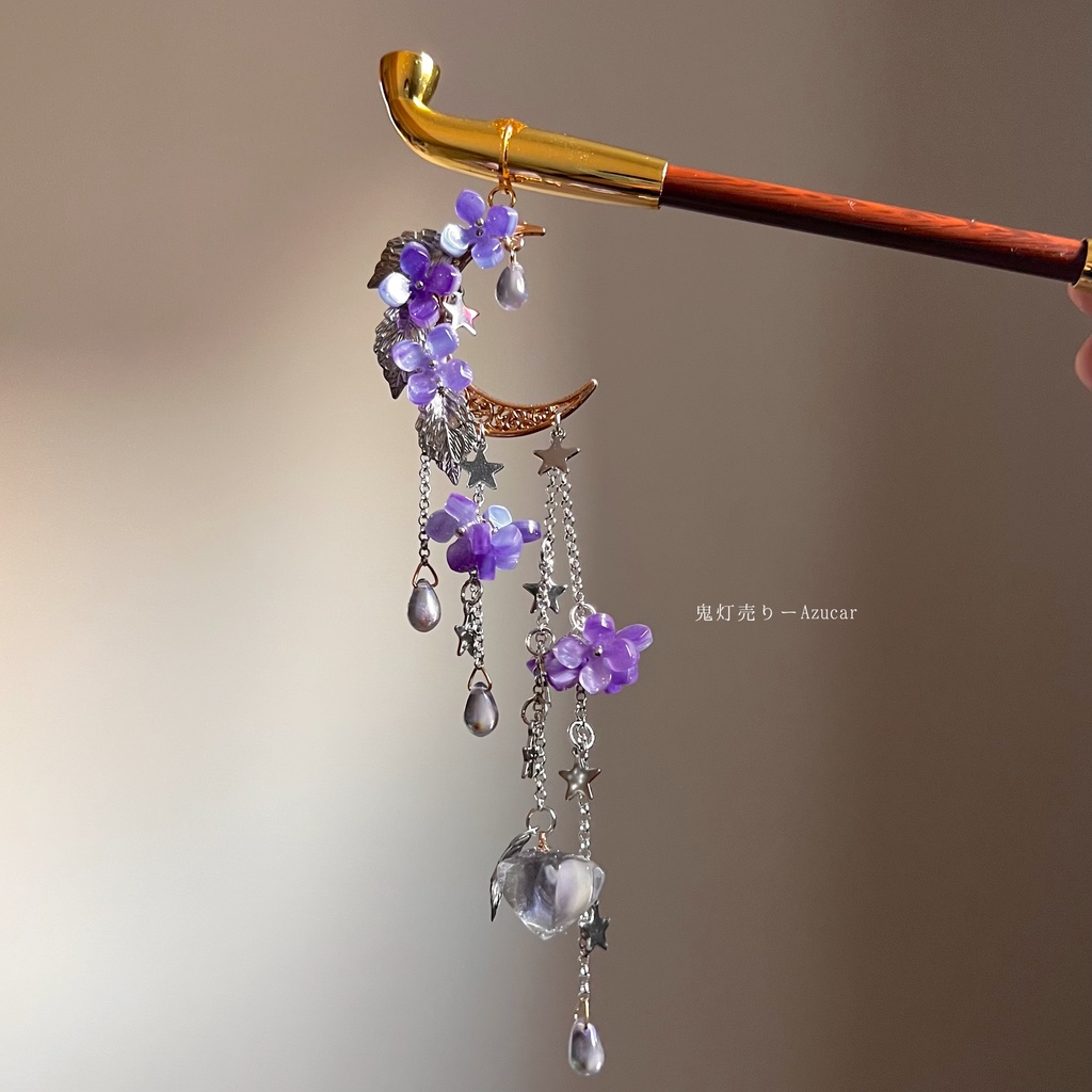 紫陽花と鬼灯の煙管かんざし 和風簪 着物や浴衣、袴などセレモニー、成人式、イベントやコスプレ、ディスプレイなどにも✴︎