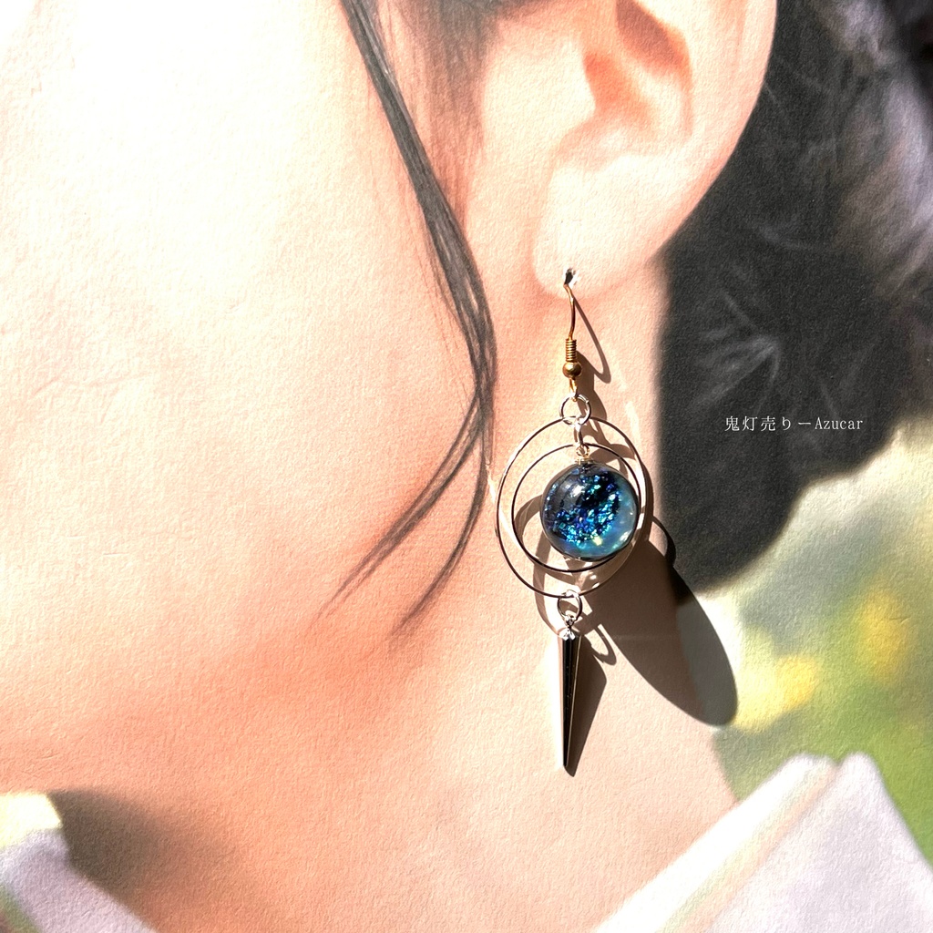 三日月サンセットとシリウス天球儀の歯車スチームパンク ピアス イヤリング★