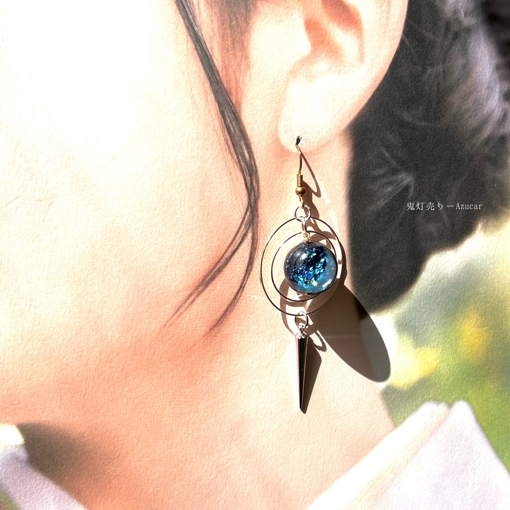 三日月サンセットとシリウス天球儀の歯車スチームパンク ピアス イヤリング★
