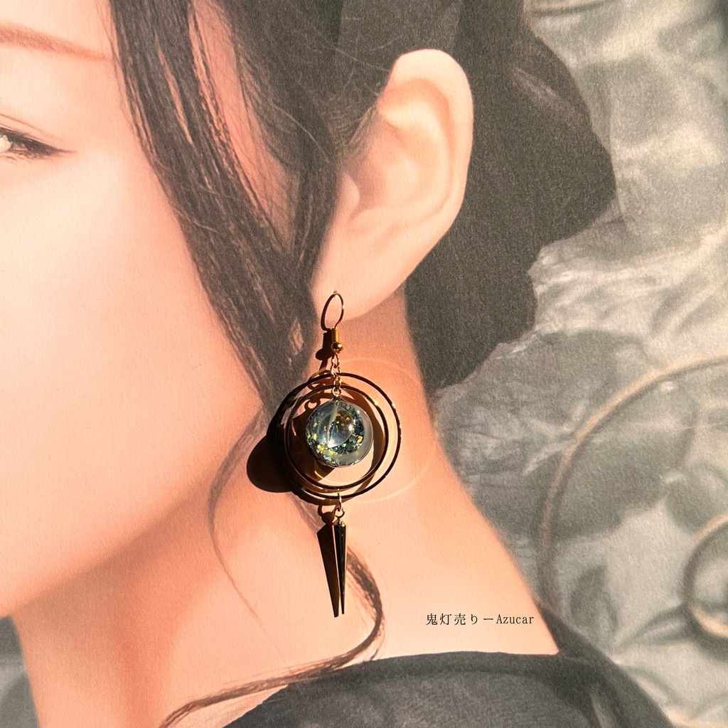 三日月サンセットとシリウス天球儀の歯車スチームパンク ピアス イヤリング★