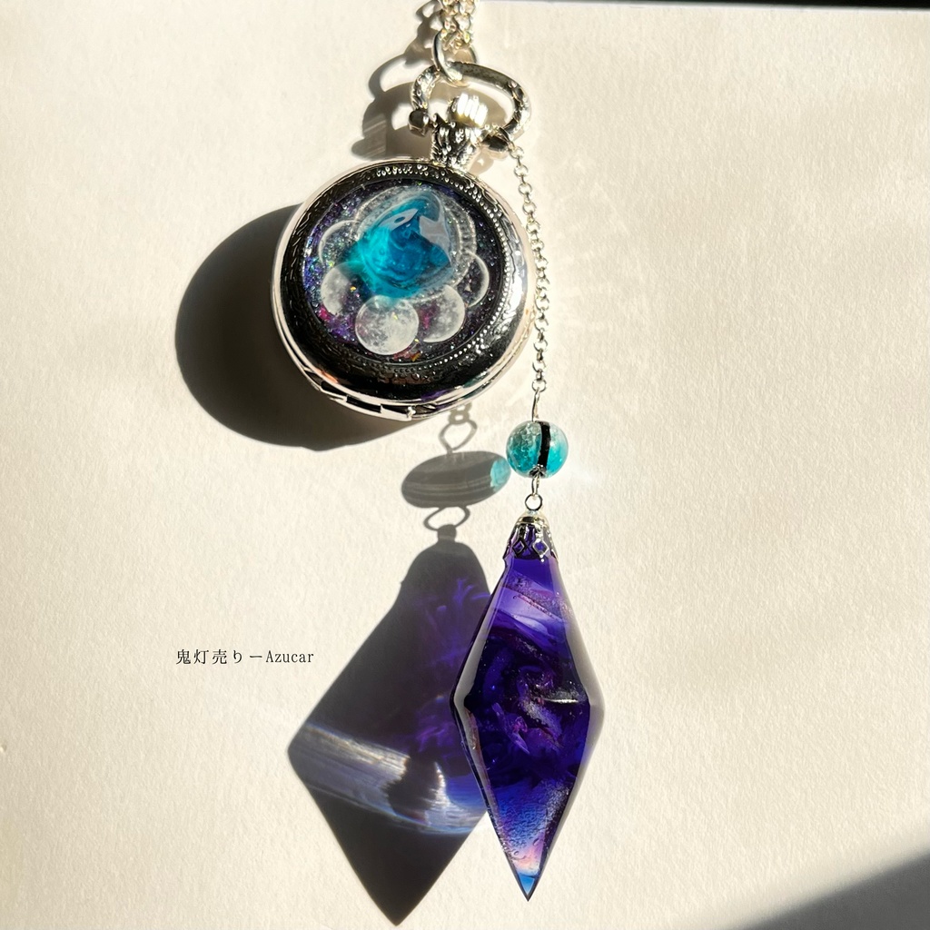 蓄光懐中時計と蓄光魔鉱石ペンデュラムの天体魔法使いの月の満ち欠け★シルバーテイスト★(魔法石付き)