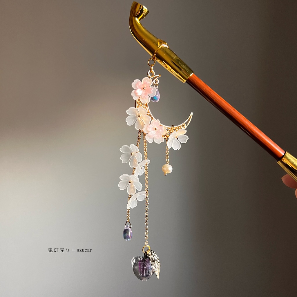 桜と紫鬼灯の煙管かんざし 和風簪 着物や浴衣、袴などセレモニー、成人式、イベントやコスプレ、ディスプレイなどにも✴︎