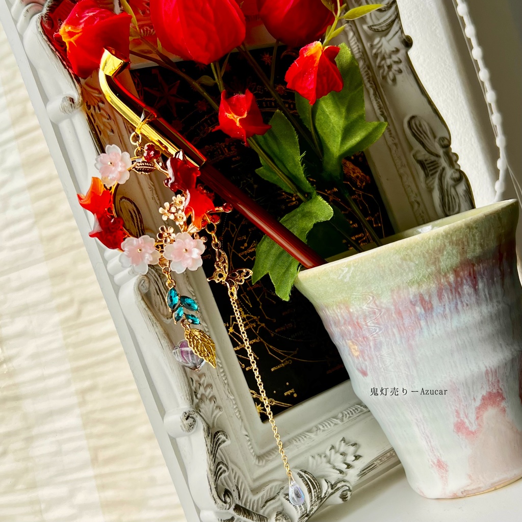 金魚と桜と鬼灯の煙管かんざし 着物や浴衣、袴などセレモニー、成人式、イベントやコスプレ、ディスプレイなどにも✴︎