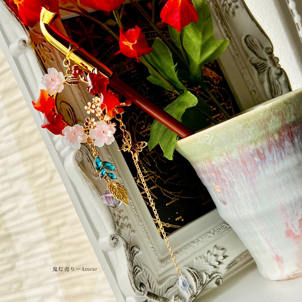 金魚と桜と鬼灯の煙管かんざし 着物や浴衣、袴などセレモニー、成人式、イベントやコスプレ、ディスプレイなどにも✴︎